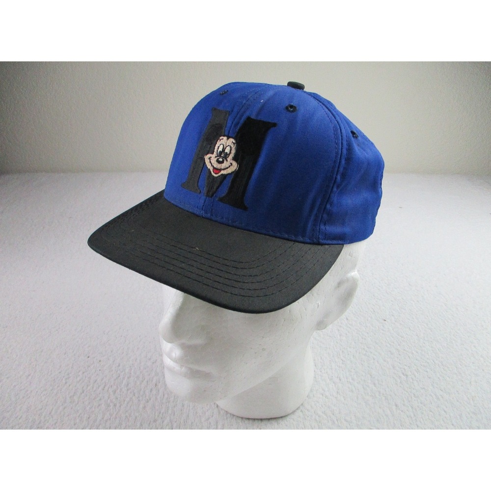 Vintage Mickey Mouse Hat Cap Snap Back Blue Black Embroidered Mens Goofys 90s